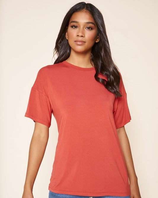 Light Blue or Brick Red Short Sleeve Solid T-Shirt Top