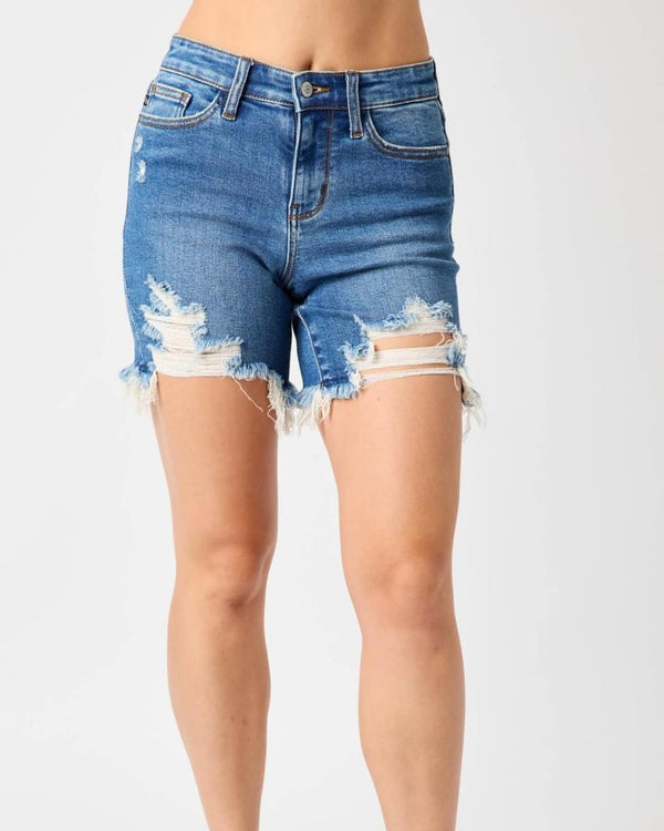 Judy Blue High Waist Distressed Frayed Hem Denim Shorts