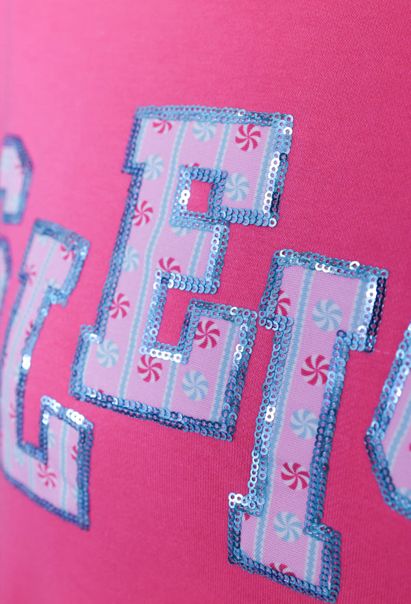 Pink "Sleigh" Patch Long Sleeve Pullover Sweatshirt Top
