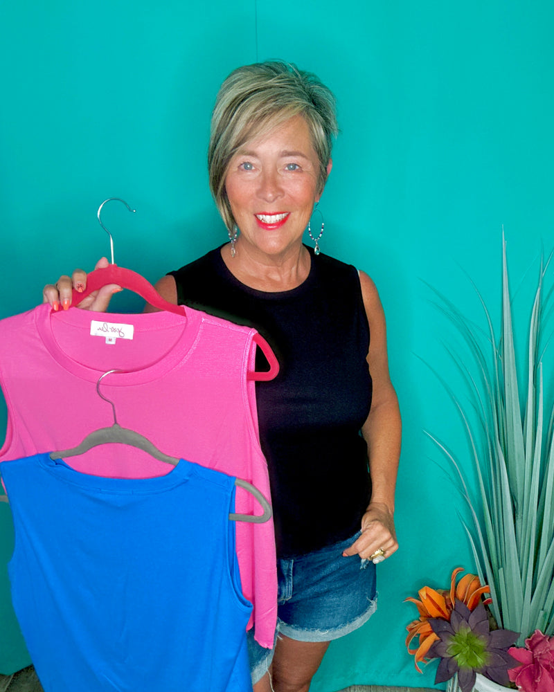 Solid Black, Blue, Mocha or Pink Banks Basic Lettuce Sleeveless Tank Top