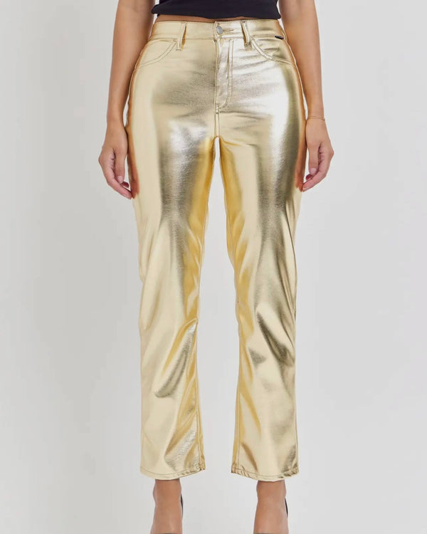 Cello Metallic Gold Festive Zip Fly Straight Leg Pant