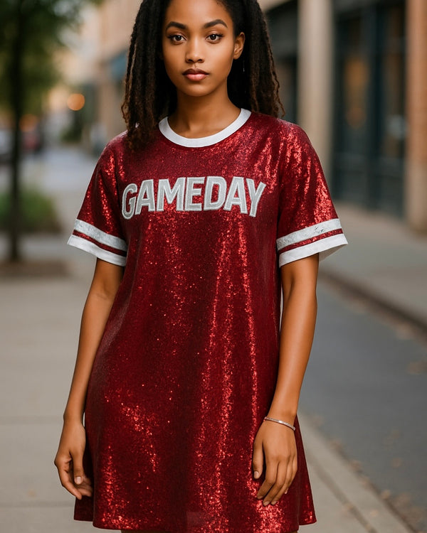 Burgandy Red Maroon Gam Day Sequin Tunic Dress