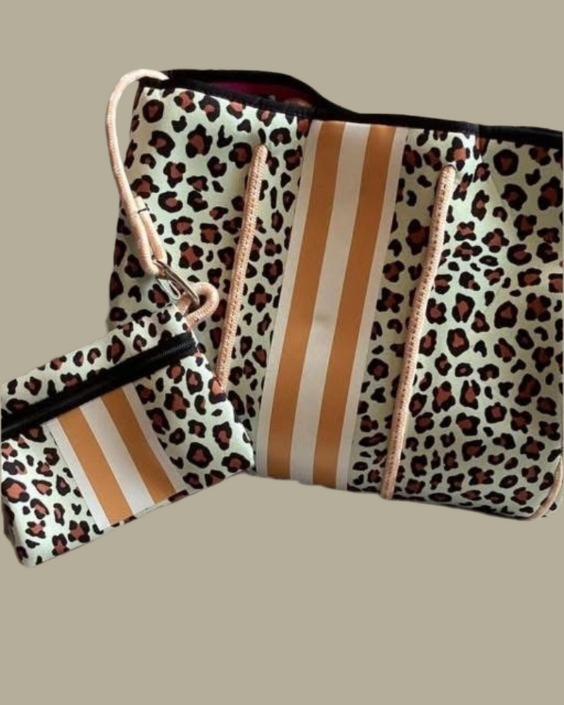White, Tan, Blue, Pink or Multi Leopard Neoprene Beach Computer Bag with Wallet