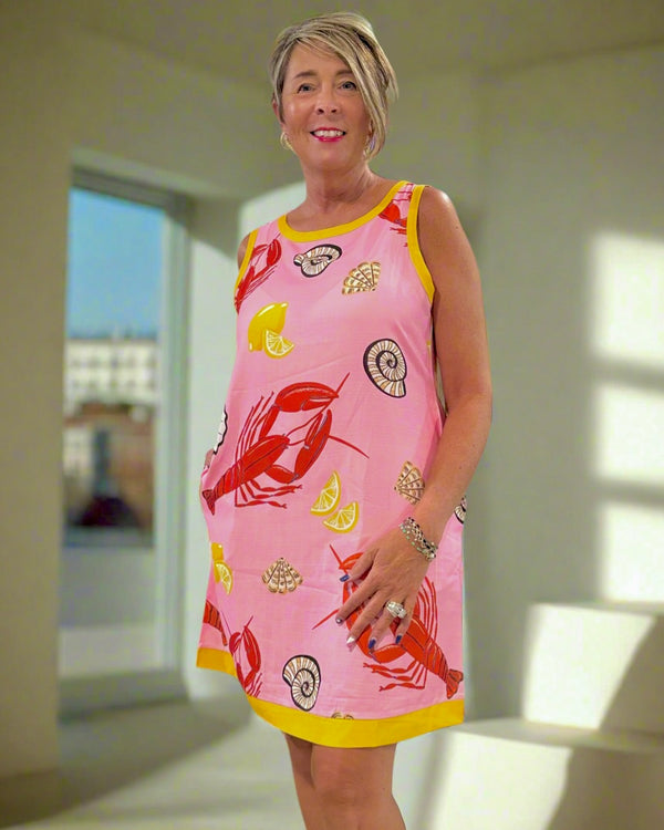 Pink Tropical Vacay Sleeveless Pocket Mini Dress
