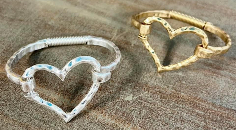 Heart Love Hook Bangle Silver or Gold Bracelet