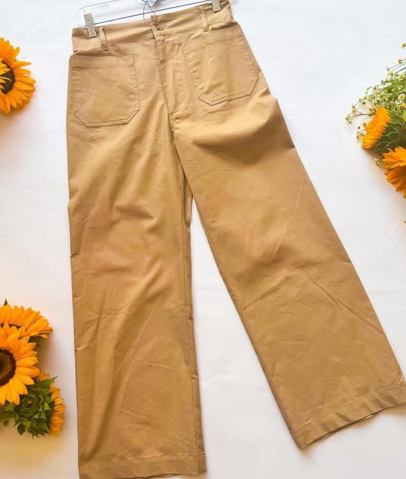 Denim Like Khaki or Blue Bottom Crop Ankle Pants w/Front Pockets
