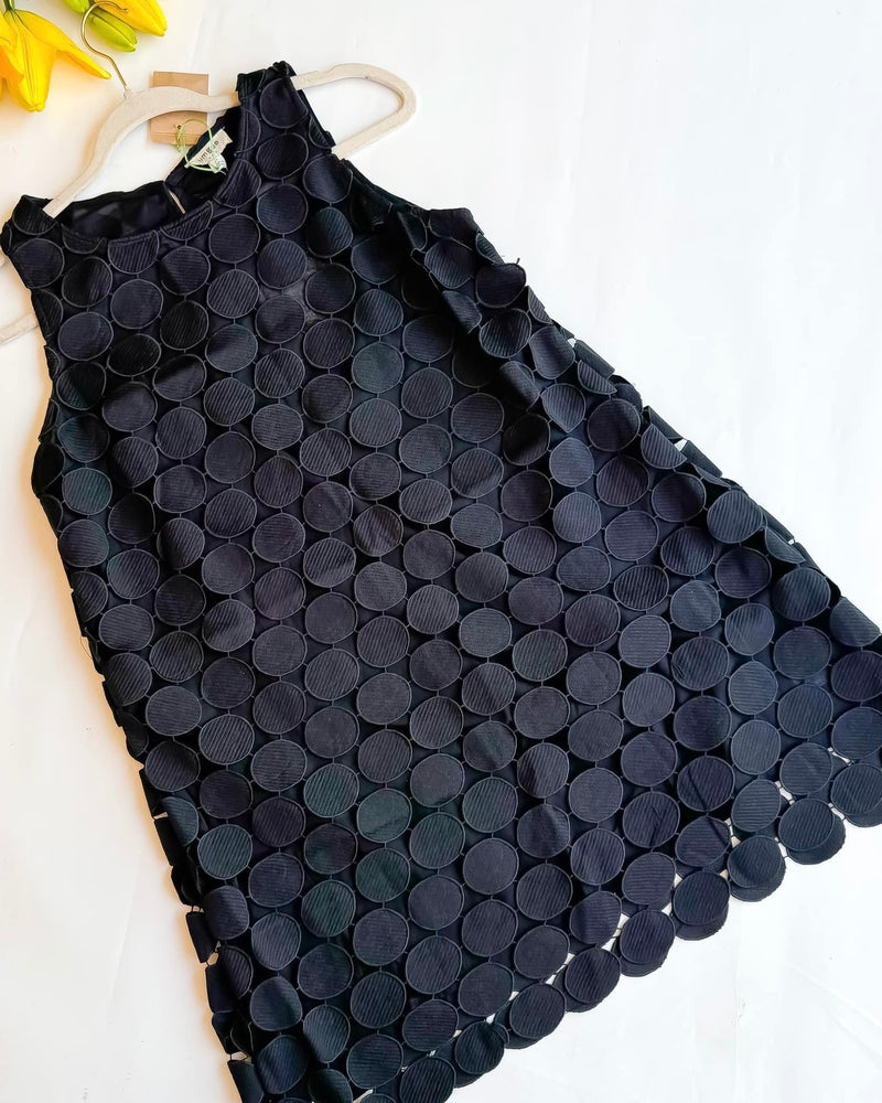 Black Sleeveless Circle Polka Dot Lace Overlay Party Dress