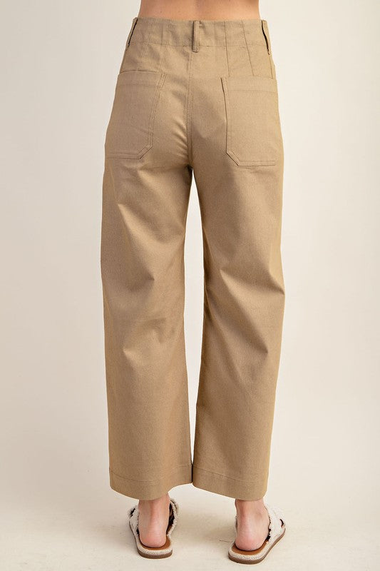 Denim Like Khaki or Blue Bottom Crop Ankle Pants w/Front Pockets