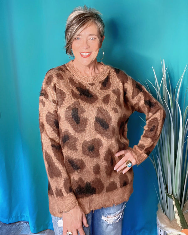 Brown Fuzzy Leopard Sweater