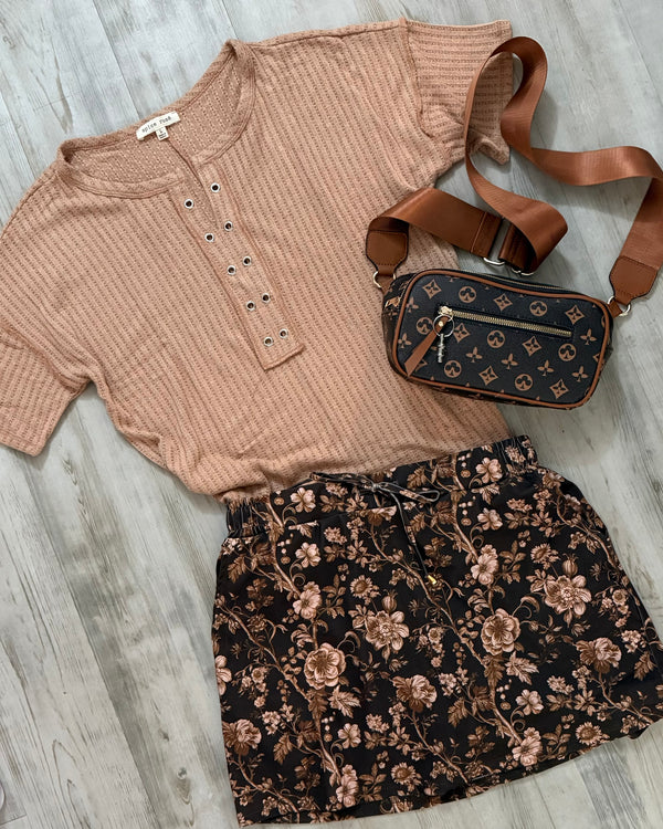 Blue, Tan or White Diana Eyelet Grommet Short Sleeve Tunic Top