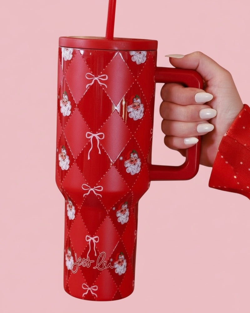 Christmas Holiday Stainless Screw On Lid Tumblers with Reusable Straws