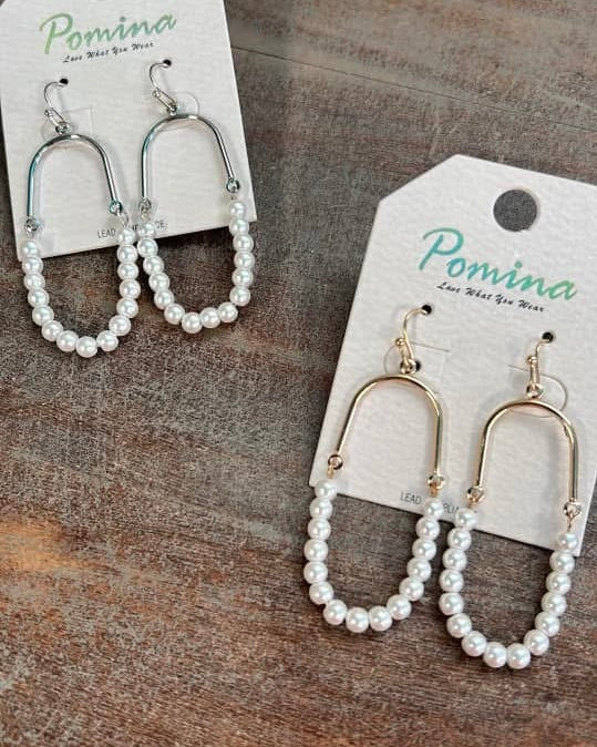 Gold/Silver Tone & Pearl Oval Hoop Drop Earrings