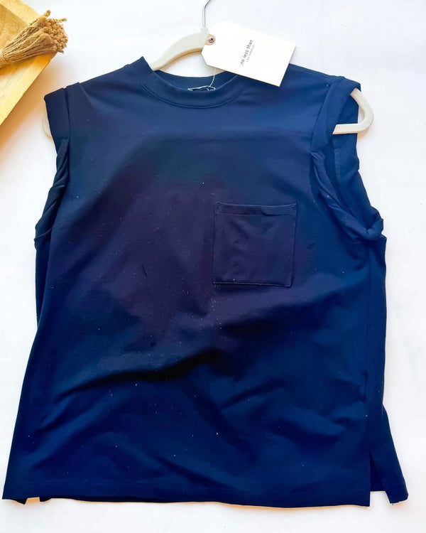 Solid Black Sleeveless Rolled Neck T-Shirt Top