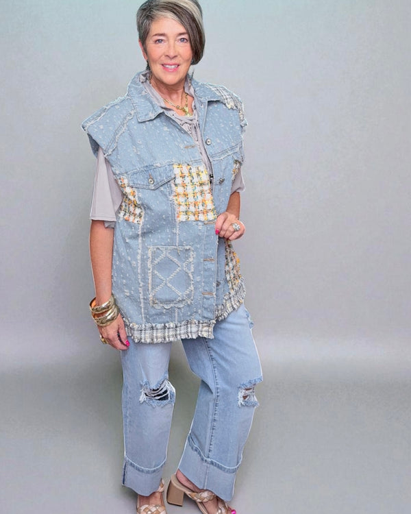 High Waist Light Wash Vintage Style Distressed Wide Leg Turned Cuff Jeans