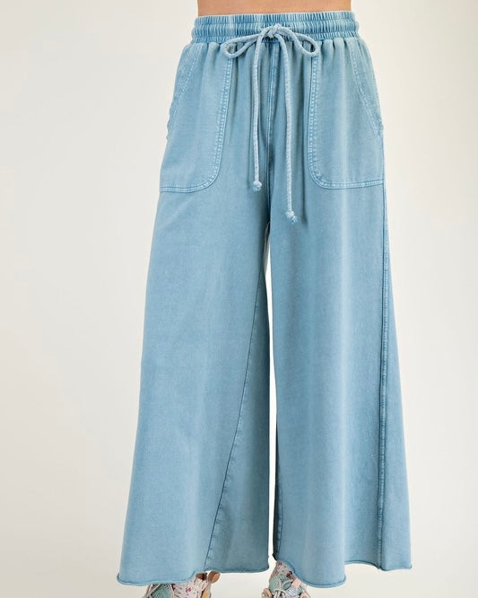 Plus Size Mineral Washed Terry Knit Large Pocket Wide Leg Cargo Lounge Pants