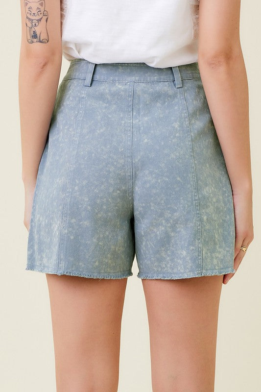 Lilac Purple or Light Denim Blue Cotton Side Pocket Fray Edge High Waist Shorts
