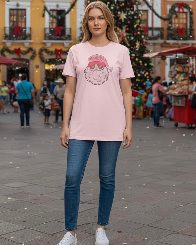 Pink "Jolly" Trucker Hat Santa Short Sleeve Holiday Christmas T-Shirt Top
