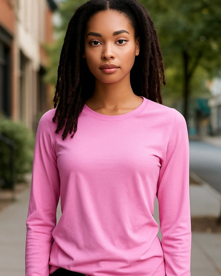 Solid Pink Long Sleeve Casual Top