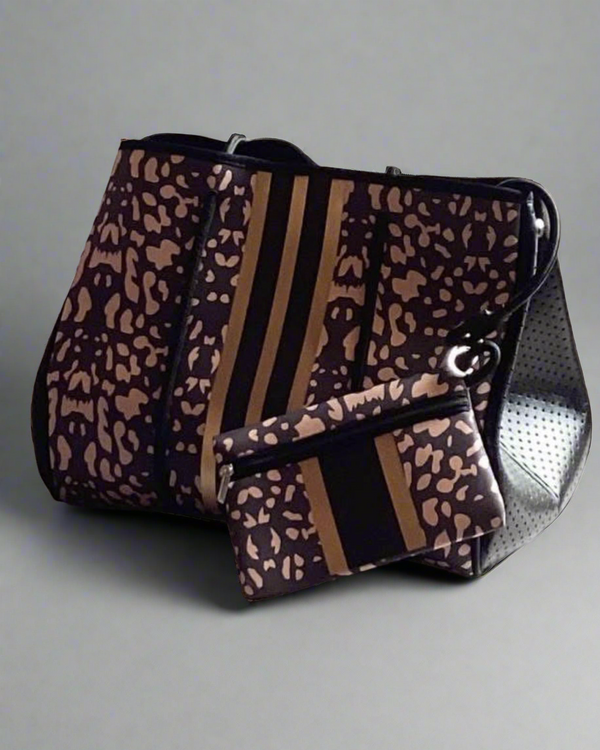 White, Tan, Blue, Pink or Multi Leopard Neoprene Beach Computer Bag with Wallet