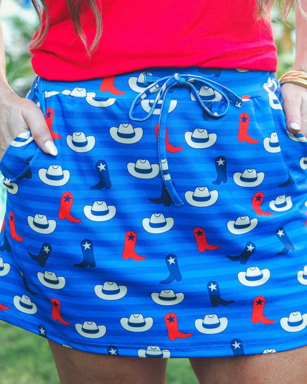Cowboy Up RWB Blue Red Star Western Pocket Skort