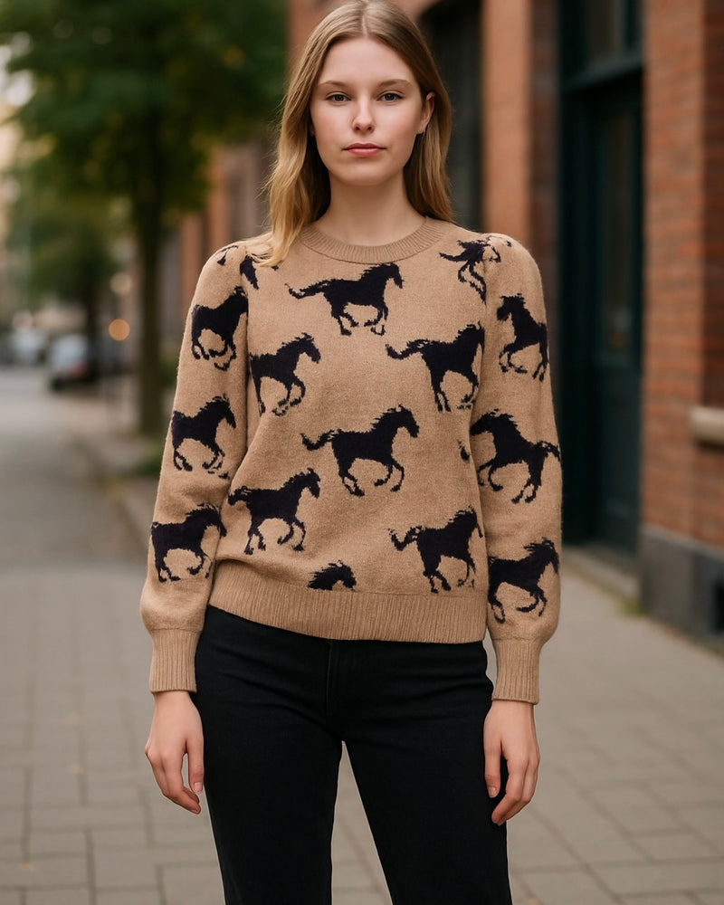 Horse Western Inspired Long Sleeve Pullover Sweater