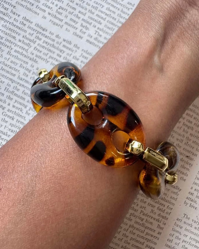 Tortoise & Gold Link Chain Bracelet