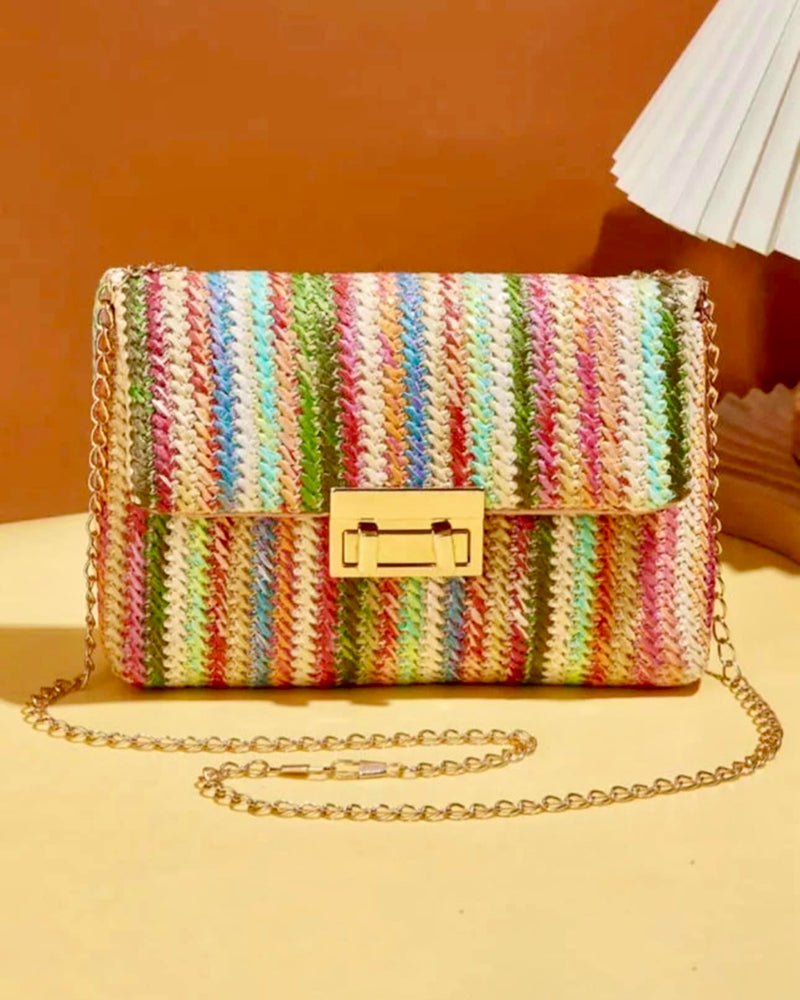 Multicolor Small Clutch Chain Strap Straw Like Purse