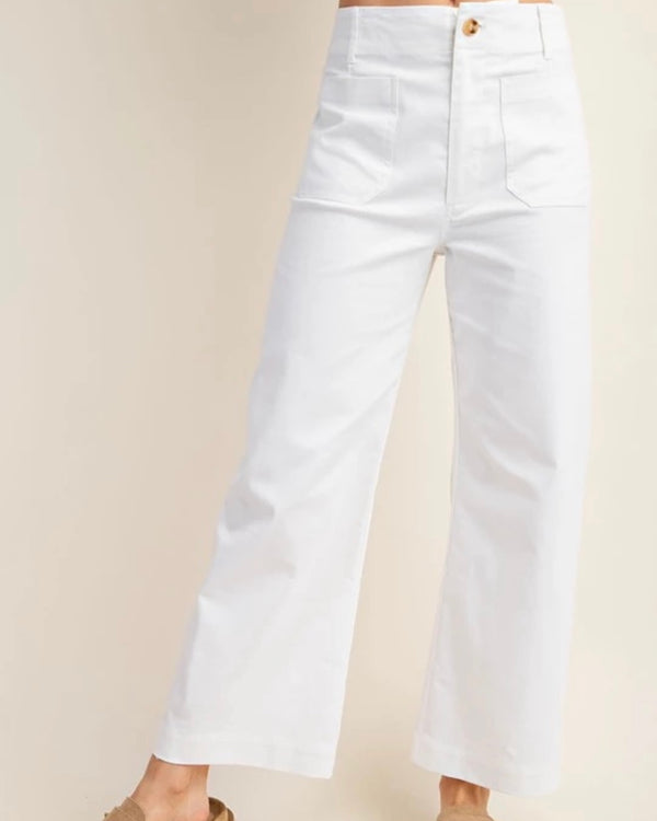 White Wide Leg Front/Back Pocket Crop Pants