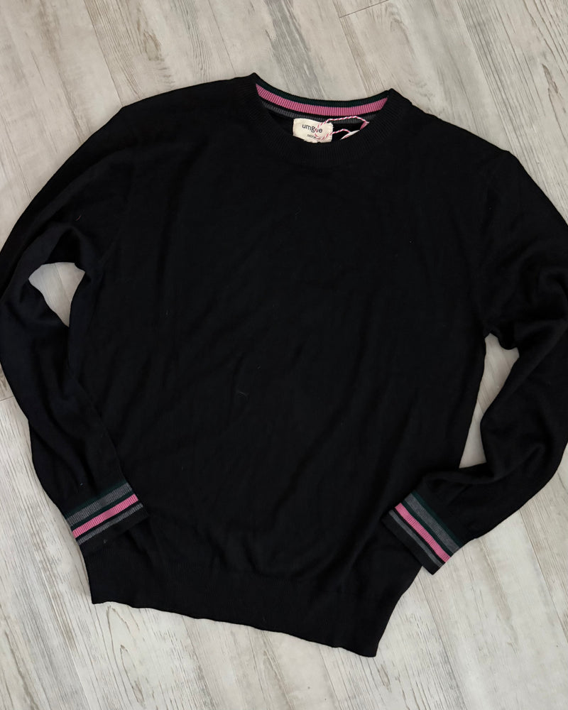 Solid Black or Gray Color Trim Lightweight Long Sleeve Sweater Knit Top