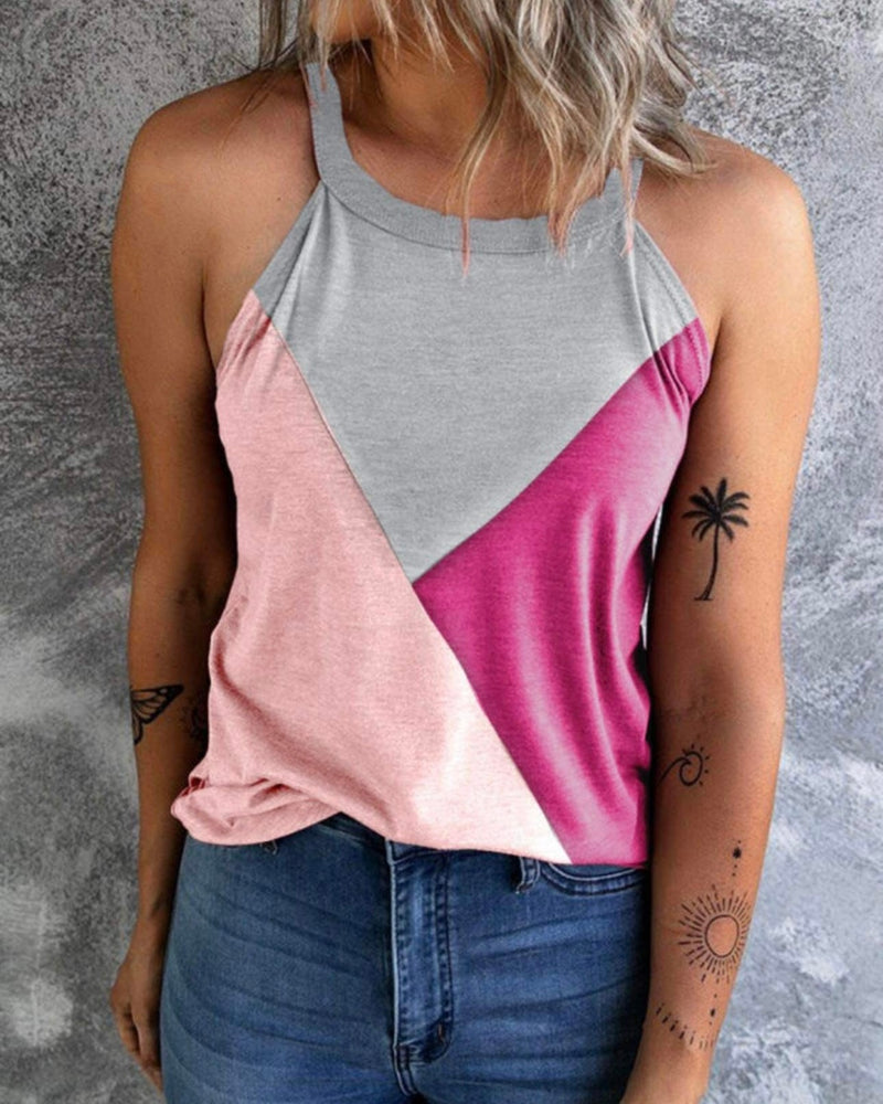 Pink & Grey Color Block Sleeveless Tank Top