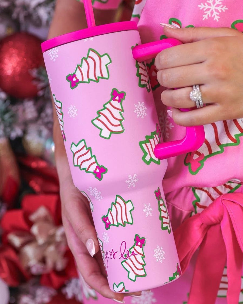 Christmas Holiday Stainless Screw On Lid Tumblers with Reusable Straws