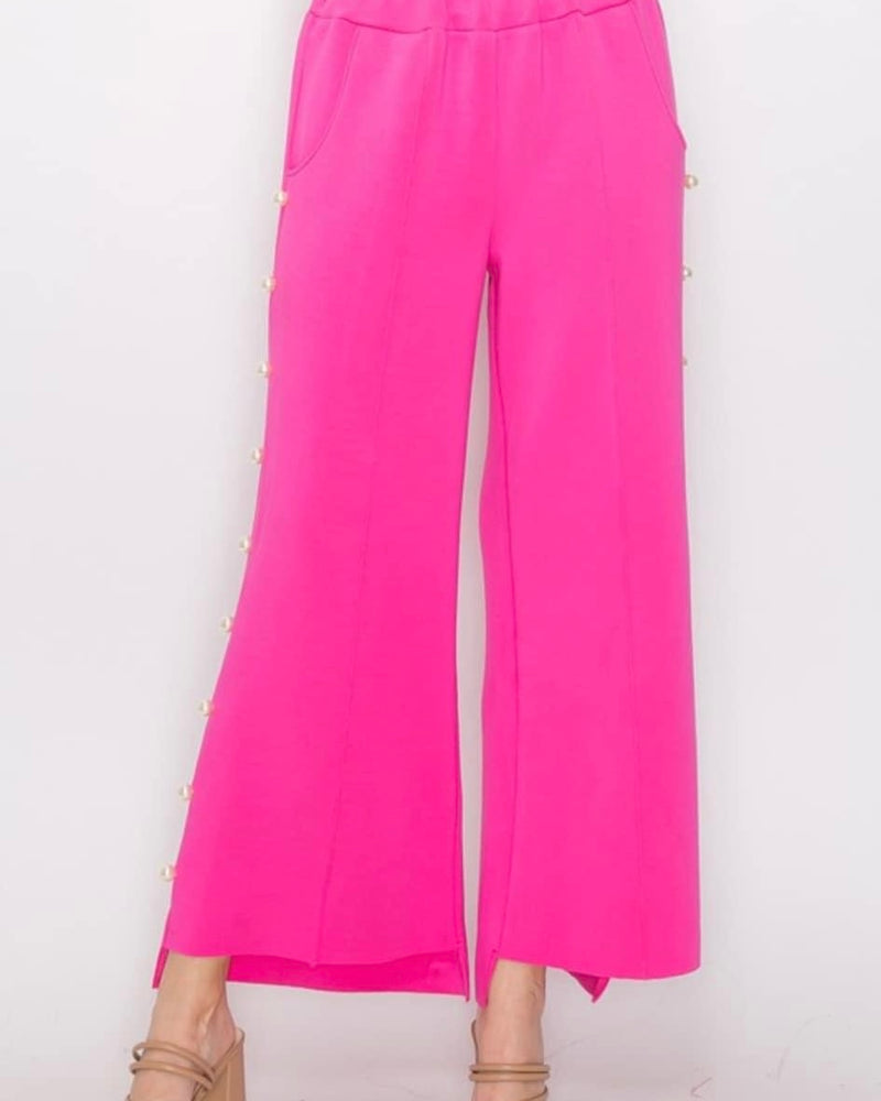 2 pc Bright Apple Green, Bright or Light Pink Pearl Embellished Luxury Lounge Pant Set