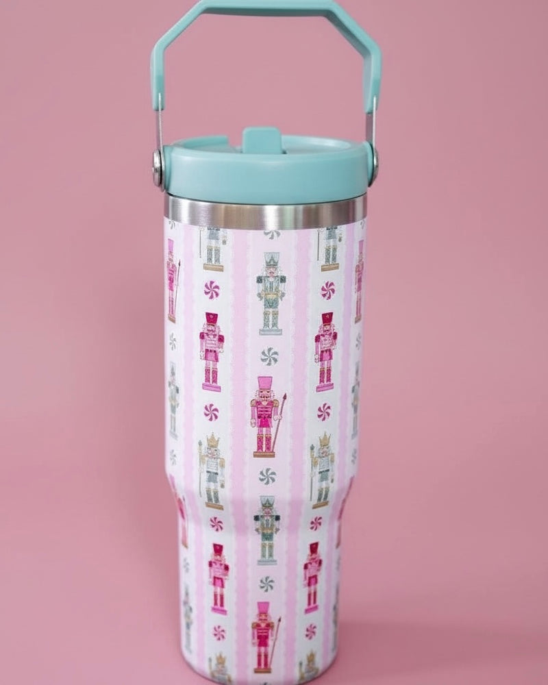 Christmas Holiday Stainless Screw On Lid Tumblers with Reusable Straws