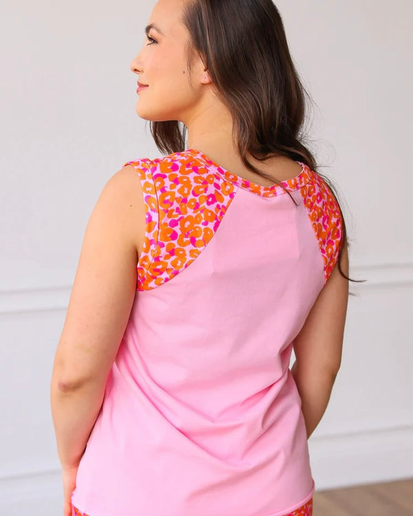 Pink Sleeveless Tank w/Spotted Leopard Accents Top