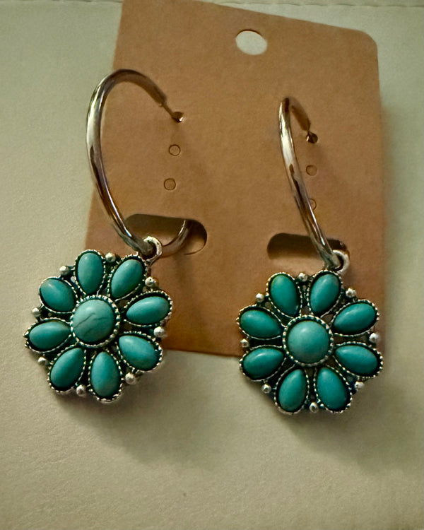 Turquoise & Silver Dangle Hoop Earring