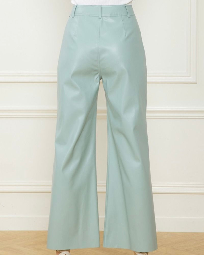 Seaform Green High Waist Faux Leather Wide Legged Pants