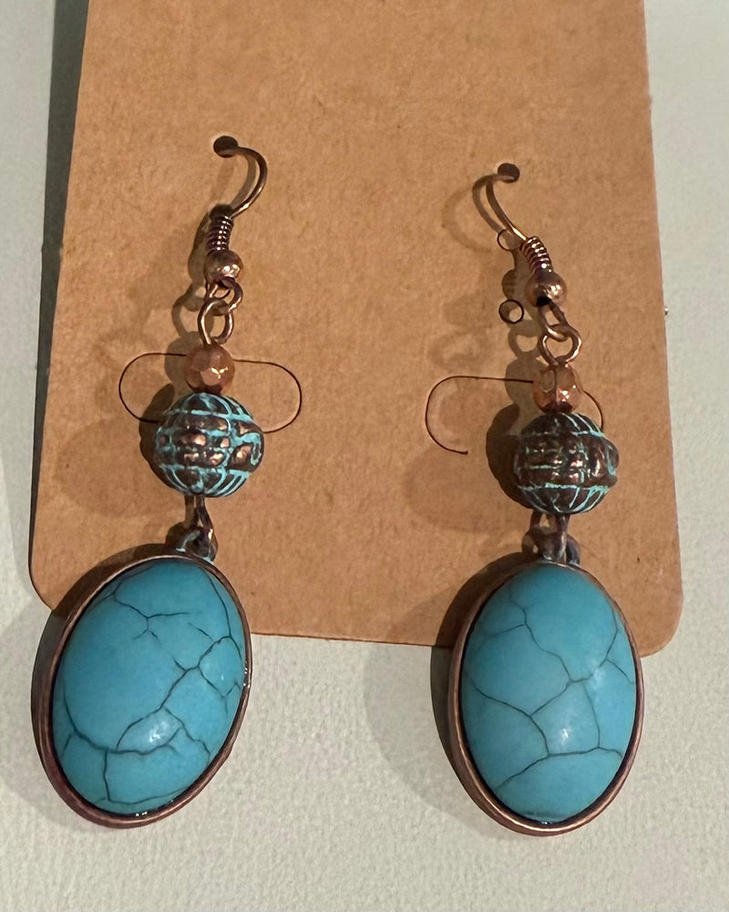 Oval Faux Turquoise Stone Dangle Drop Earring