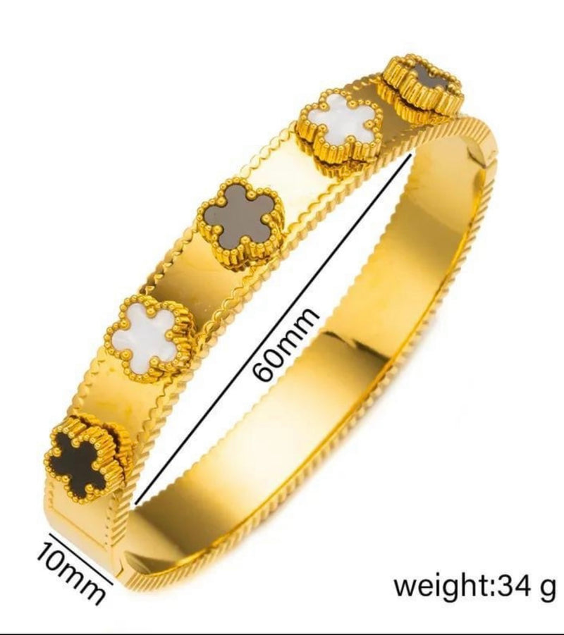 Timeless 5 Flower Gold Floral Accent Adorned Bangle Bracelet