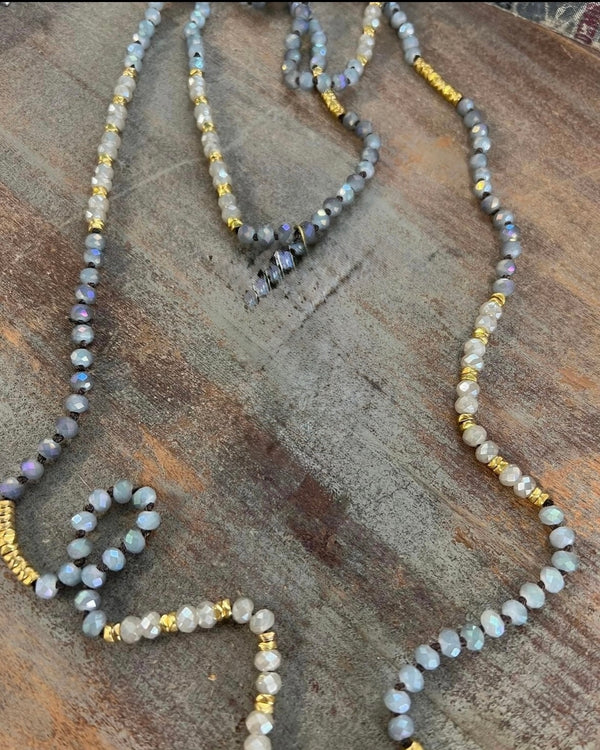 Extra Long Multi Beaded Double Layer Strand Necklace