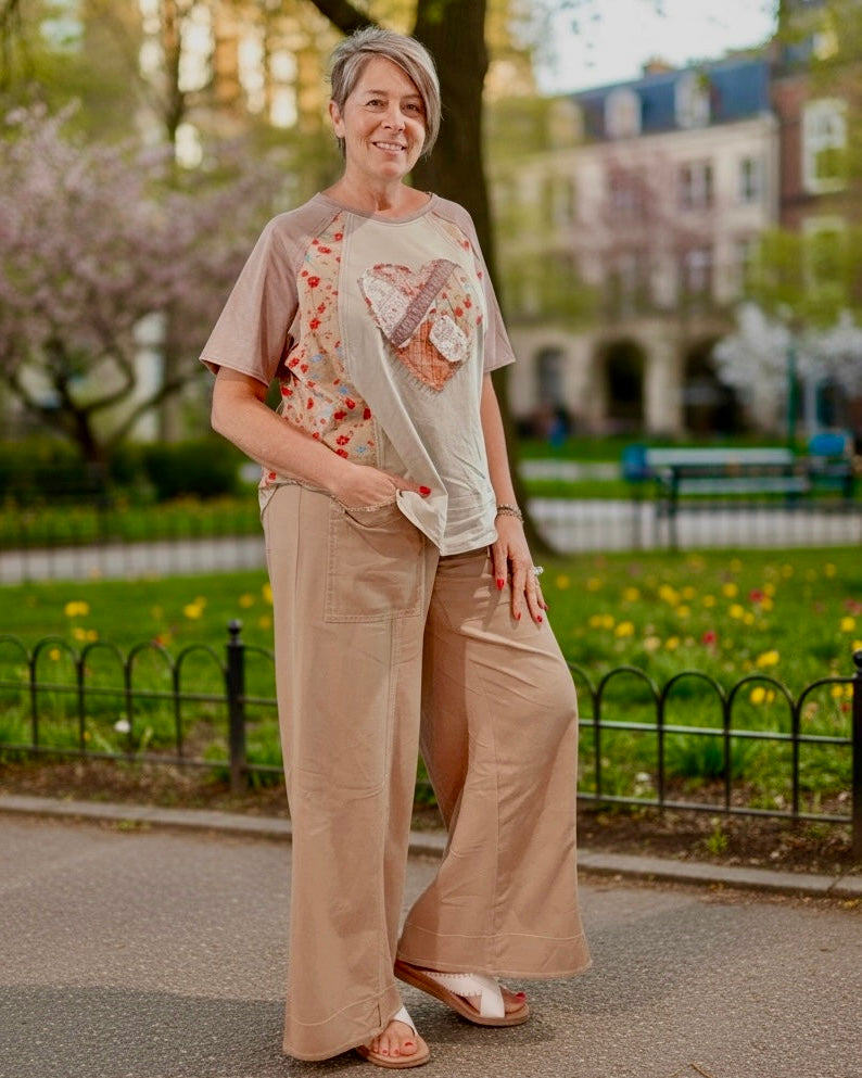 Brown Linen Blend Wide Leg Drawstring Pocket Pants