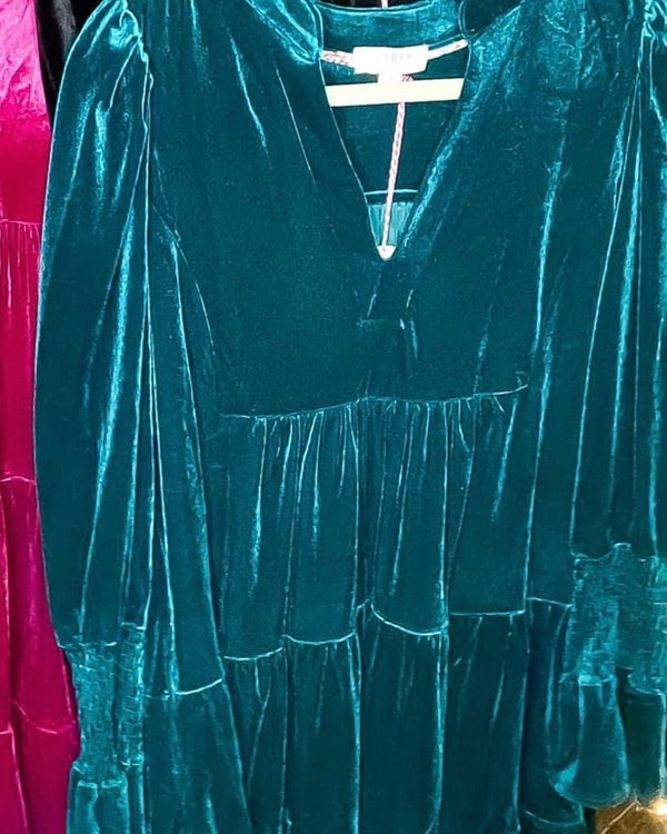 Plus Size Green Velvet Ruffle Dress