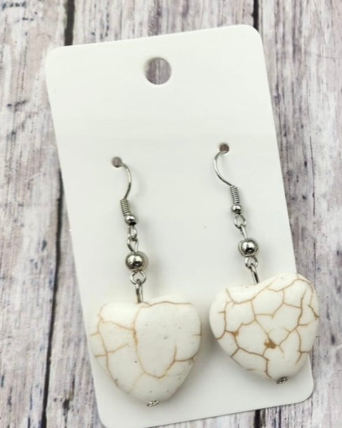 Black or White Heart Shaped Faux Stone Dangle Earrings