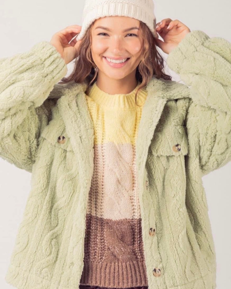 Mint Green or Yellow Gold Faux Fur Soft Waist Jacket