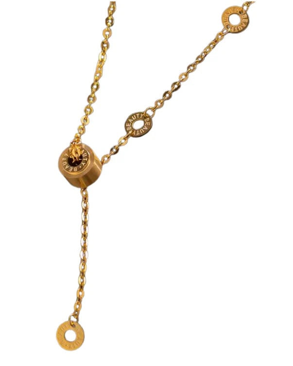 Gold Geometric Circle Drop Pendant 18K Plate Chain Necklace