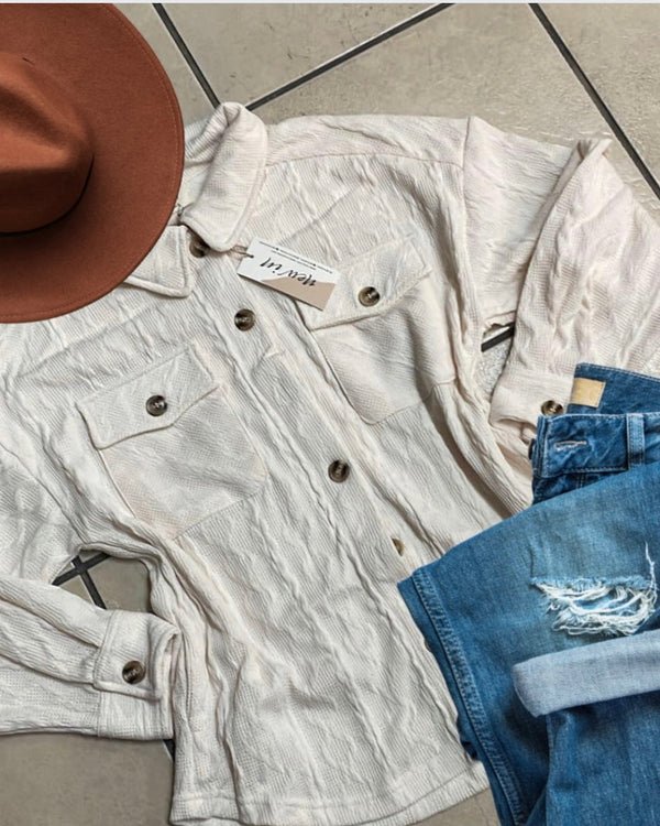Classic Off White Cream Button Front Sweater Shacket