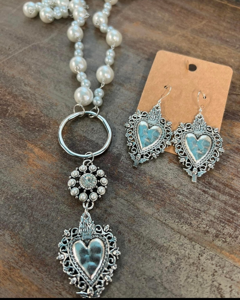 Silver Drop heart dangle Earrings