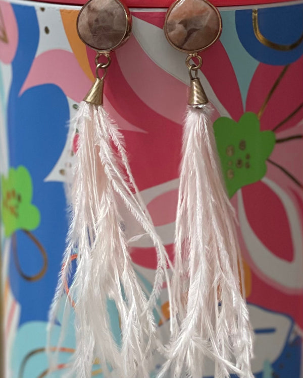 Date night light pink feather earrings