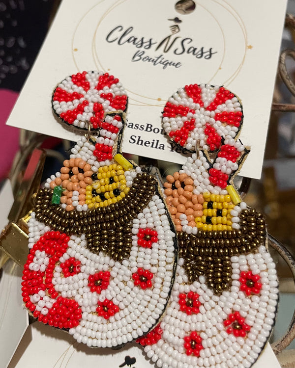 Beaded Red & White Hot Coco Festive Christmas Earrings