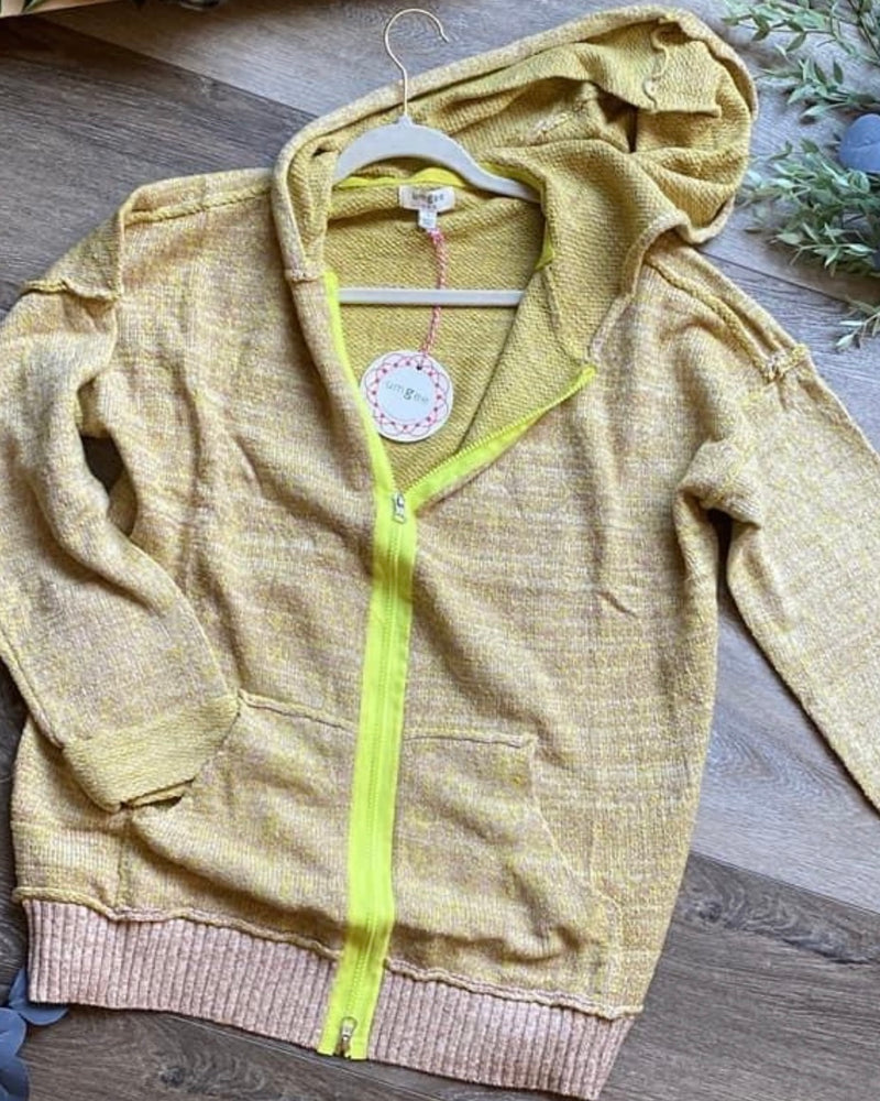 Citrus Yellow Lime Green Zip Front Hoodie Sweater Cardigan