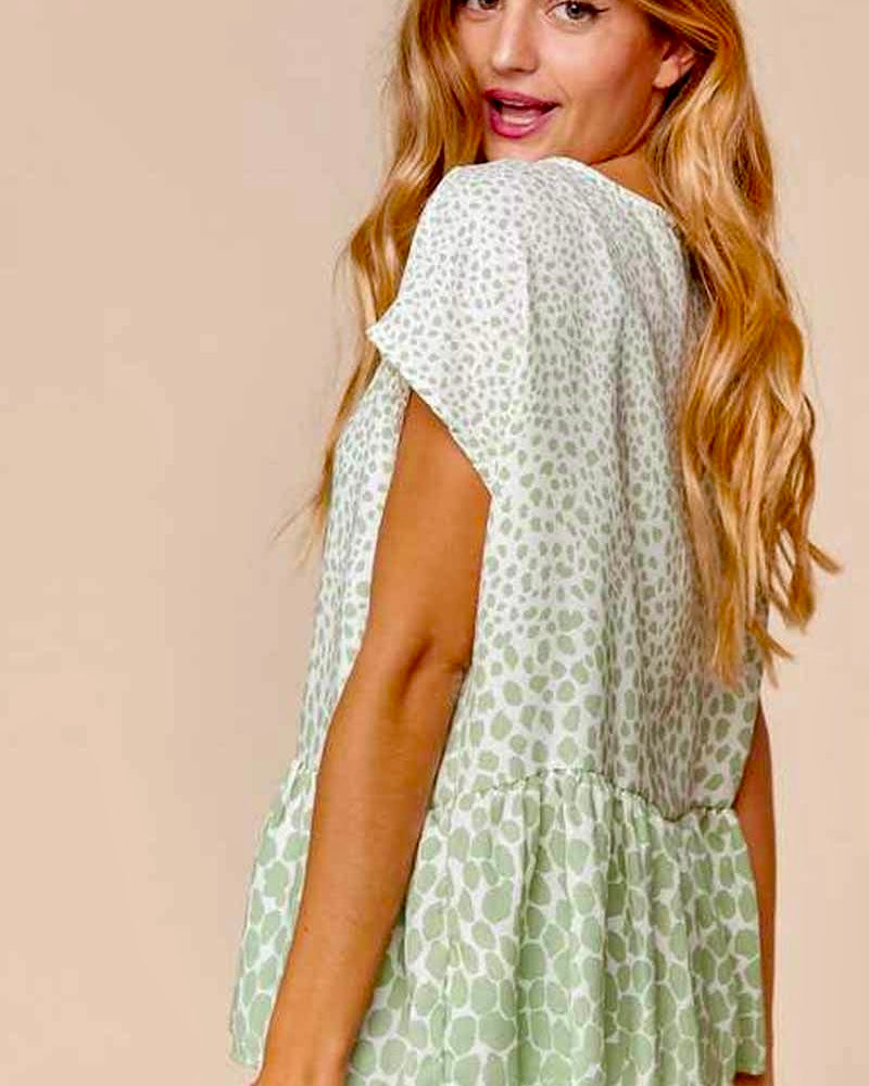 Mint Green and White Cap Sleeve Loose Fit Babydoll Top